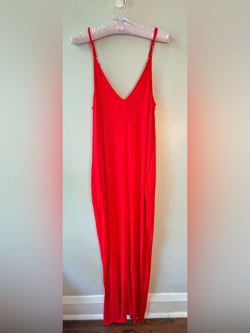 Red Gauze Maxi Dress Beachy Boho Slouchy with Pockets" SZ M/L - Picture 2 of 6